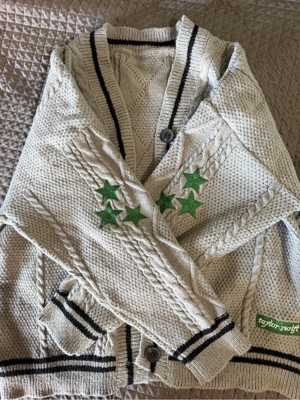 Grey & Green Holiday Cardigan